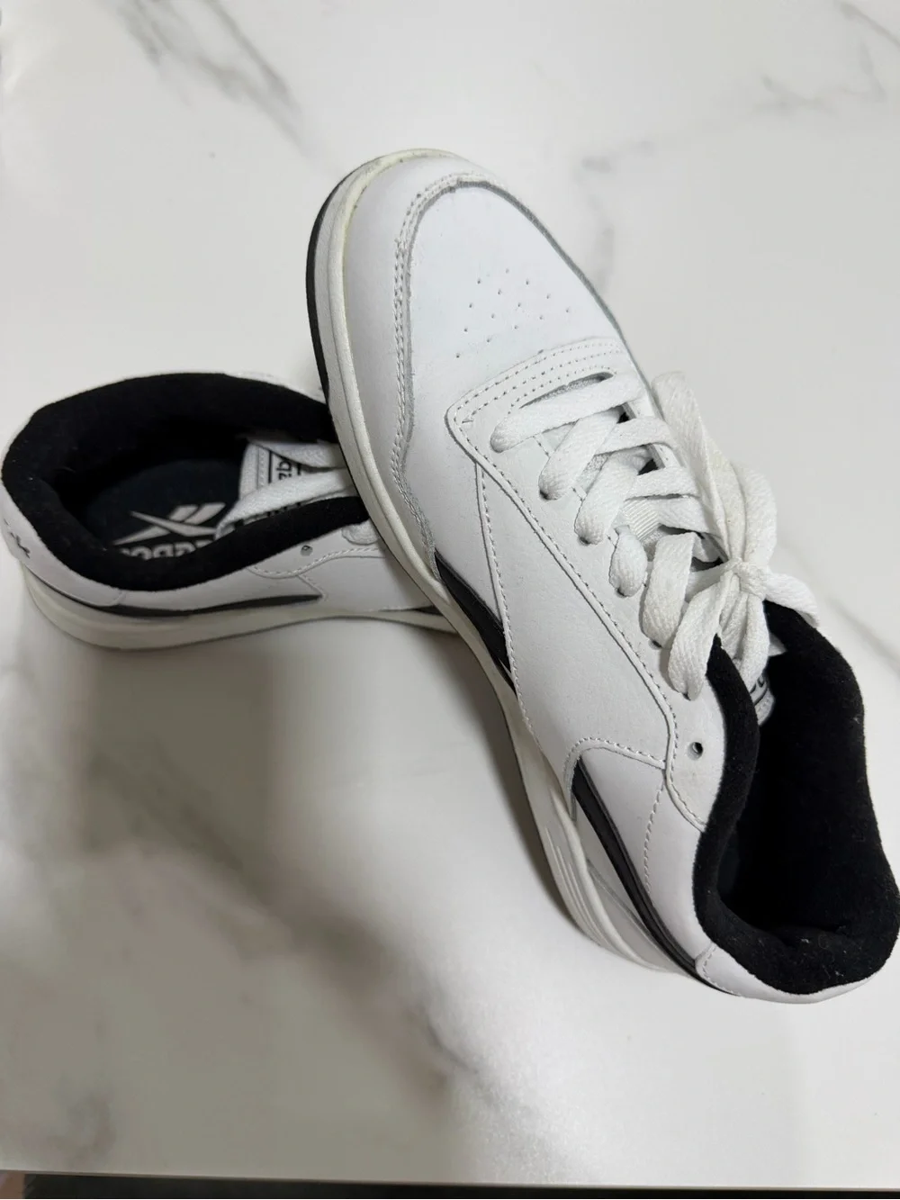 Reebok White and Black Low-Top Leather Sneakers